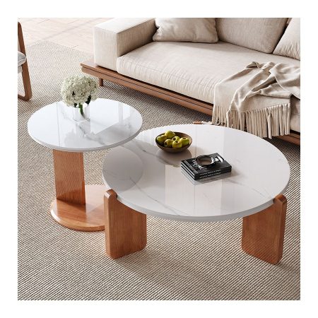 Bàn Trà Tròn Hiện Đại Chân Gỗ Mặt Đá Marble