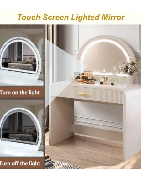 Bàn Trang Điểm Đơn Giản Gỗ Tự Nhiên Có Đèn LED
