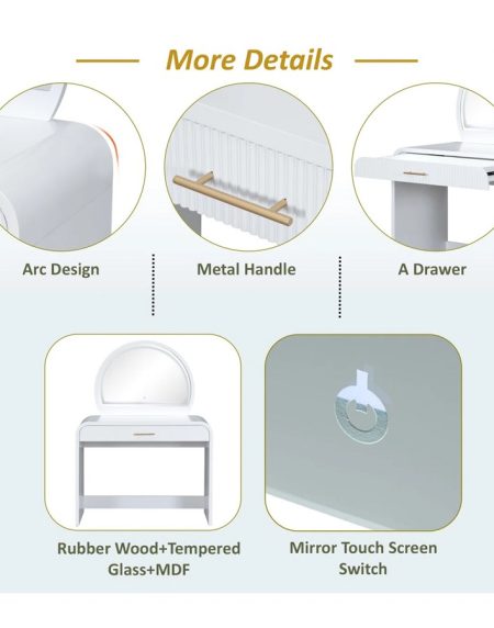 Bàn Trang Điểm Đơn Giản Gỗ Tự Nhiên Có Đèn LED