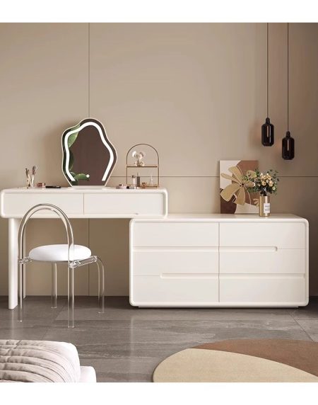 Bàn Trang Điểm Gỗ Công Nghiệp 8 Ngăn Đứng Màu Trắng