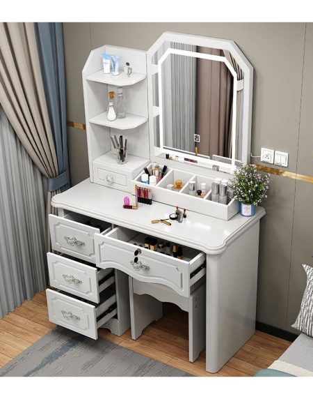 Bàn Trang Điểm Gỗ MDF Hiện Đại Có Gương Đèn LED
