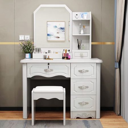 Bàn Trang Điểm Gỗ MDF Hiện Đại Có Gương Đèn LED