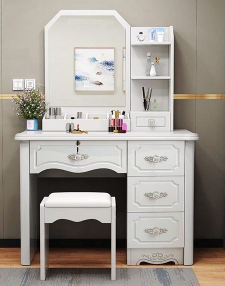 Bàn Trang Điểm Gỗ MDF Hiện Đại Có Gương Đèn LED