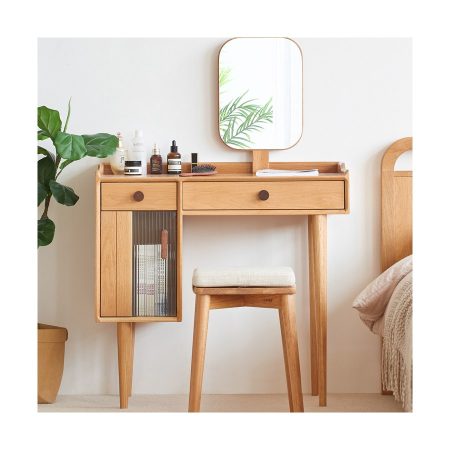 Bàn Trang Điểm Gỗ Sồi Bắc Âu Có Gương Và Ngăn Kéo