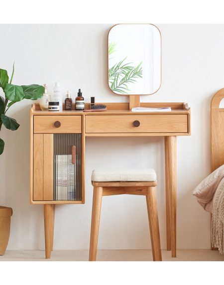 Bàn Trang Điểm Gỗ Sồi Bắc Âu Có Gương Và Ngăn Kéo