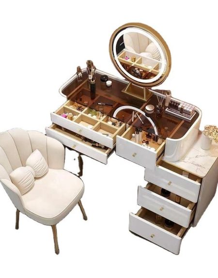 Bàn Trang Điểm Gỗ Sồi Hiện Đại Có Gương Đèn LED
