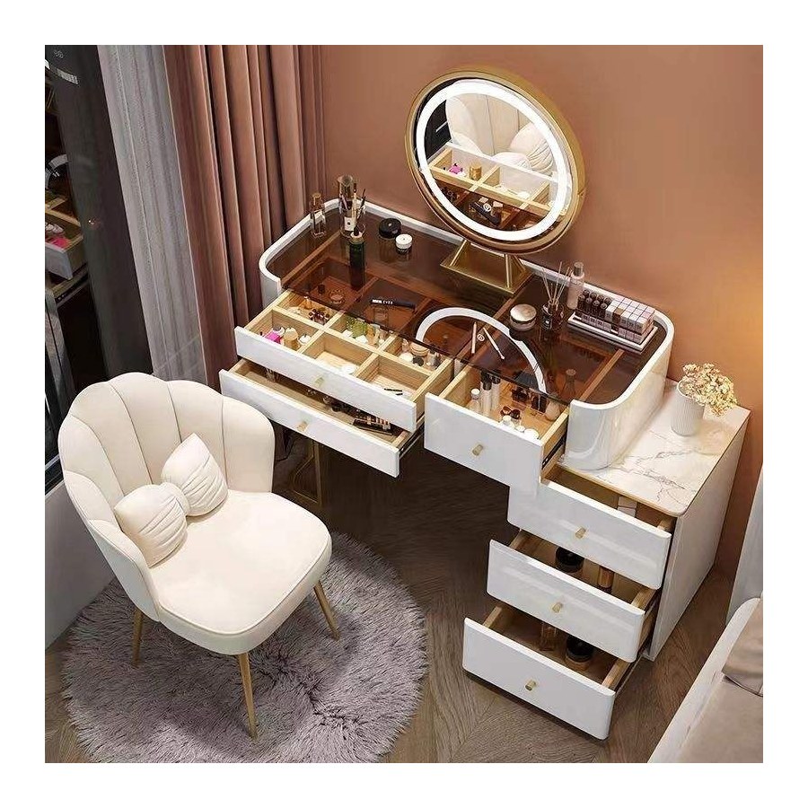 Bàn Trang Điểm Gỗ Sồi Hiện Đại Có Gương Đèn LED Bàn Trang Điểm Gỗ Sồi Hiện Đại Có Gương Đèn LED