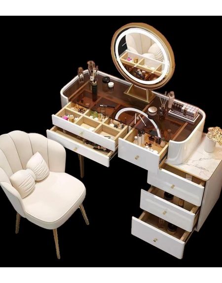 Bàn Trang Điểm Gỗ Thông Hiện Đại Có Gương Đèn
