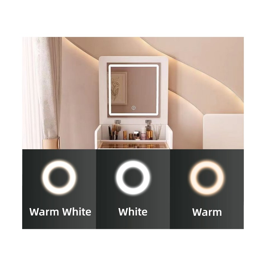 Bàn Trang Điểm Gỗ Thông Hiện Đại Có Gương Và Đèn Bàn Trang Điểm Gỗ Thông Hiện Đại Có Gương Và Đèn