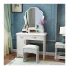 Bàn Trang Điểm Gỗ Thông Kèm Gương Oval Chiếu Sáng
