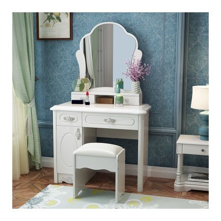 Bàn Trang Điểm Gỗ Thông Kèm Gương Oval Chiếu Sáng