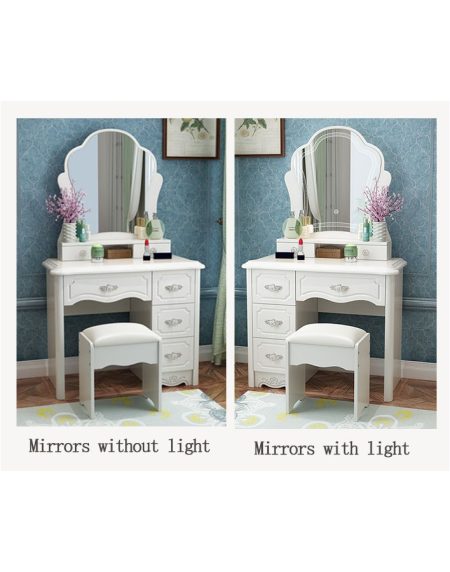 Bàn Trang Điểm Gỗ Thông Kèm Gương Oval Chiếu Sáng