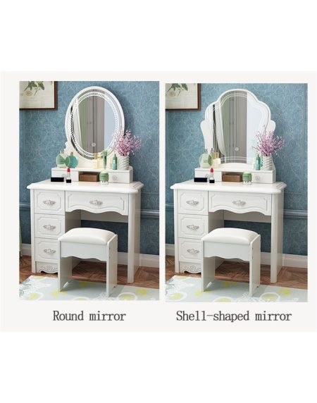 Bàn Trang Điểm Gỗ Thông Kèm Gương Oval Chiếu Sáng