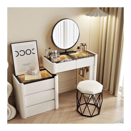 Bàn Trang Điểm Gỗ Trắng Hiện Đại Có Gương Đèn Led