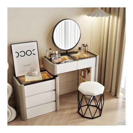 Bàn Trang Điểm Gỗ Trắng Hiện Đại Có Gương Đèn Led