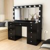 Bàn Trang Điểm Gỗ Tự Nhiên 11 Ngăn Đen Có Gương Đèn LED Bàn Trang Điểm Gỗ Tự Nhiên 11 Ngăn Đen Có Gương Đèn LED