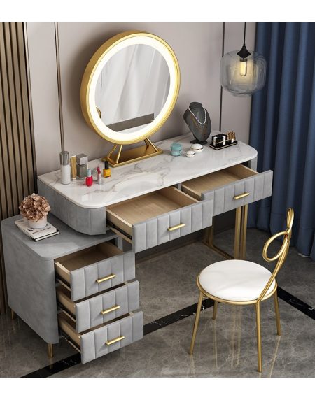 Bàn Trang Điểm Gỗ Tự Nhiên Có Gương Đèn LED