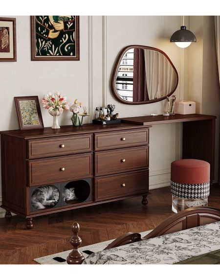 Bàn Trang Điểm Gỗ Tự Nhiên Có Gương Đèn LED Hiện Đại