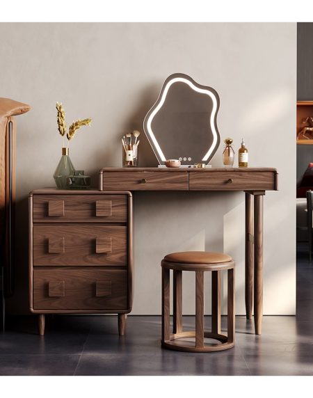 Bàn Trang Điểm Gỗ Tự Nhiên Có Gương Đèn LED Hiện Đại