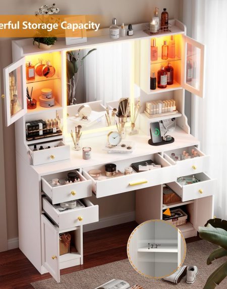 Bàn Trang Điểm Gỗ Tự Nhiên Có Gương Đèn RGB