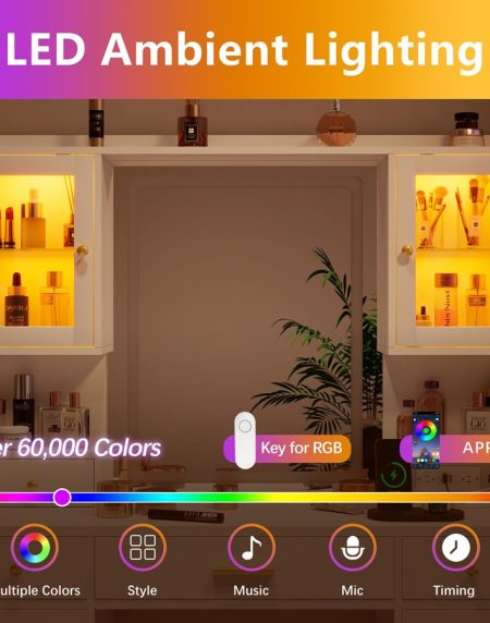 Bàn Trang Điểm Gỗ Tự Nhiên Có Gương Đèn RGB
