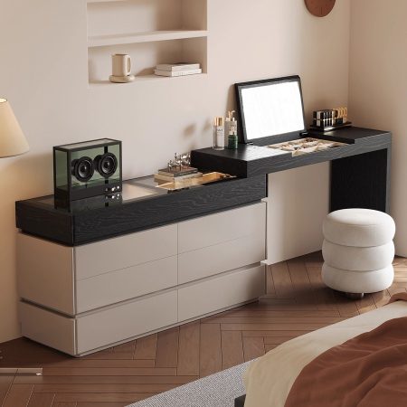 Bàn Trang Điểm Gỗ Tự Nhiên Đa Năng Có Gương Đèn LED