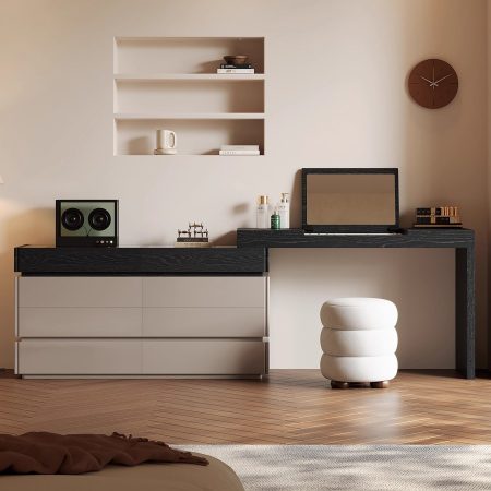Bàn Trang Điểm Gỗ Tự Nhiên Đa Năng Có Gương Đèn LED