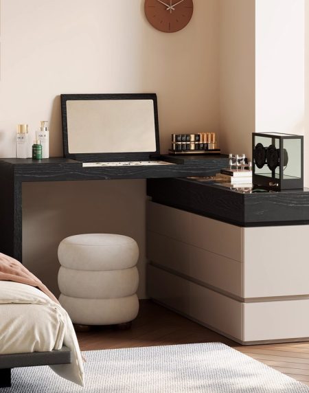 Bàn Trang Điểm Gỗ Tự Nhiên Đa Năng Có Gương Đèn LED
