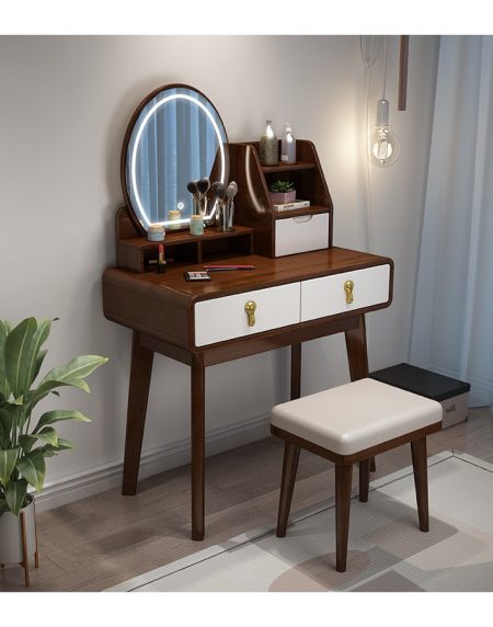 Bàn Trang Điểm Gỗ Tự Nhiên Hiện Đại Có Đèn & Gương