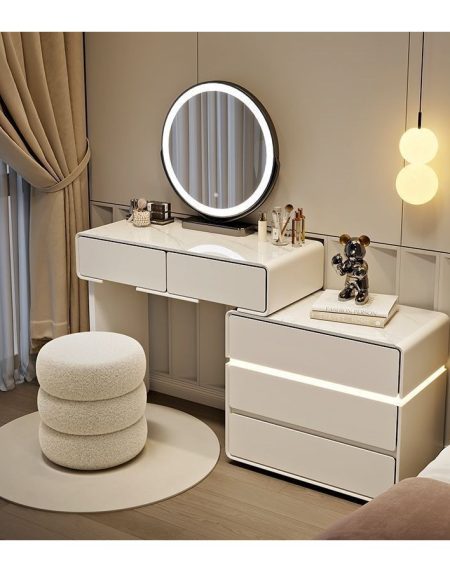 Bàn Trang Điểm Gỗ Tự Nhiên Hiện Đại Có Gương Đèn