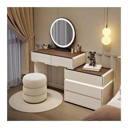 Bàn Trang Điểm Gỗ Tự Nhiên Hiện Đại Có Gương Đèn
