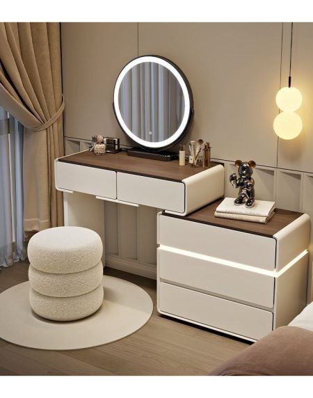 Bàn Trang Điểm Gỗ Tự Nhiên Hiện Đại Có Gương Đèn