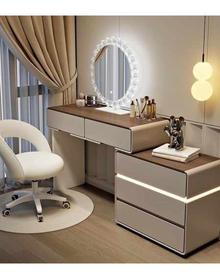 Bàn Trang Điểm Gỗ Tự Nhiên Hiện Đại Có Gương Đèn Bàn Trang Điểm Gỗ Tự Nhiên Hiện Đại Có Gương Đèn