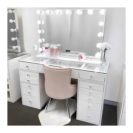 Bàn Trang Điểm Gỗ Tự Nhiên Hiện Đại Có Gương Đèn Cho Phòng Ngủ