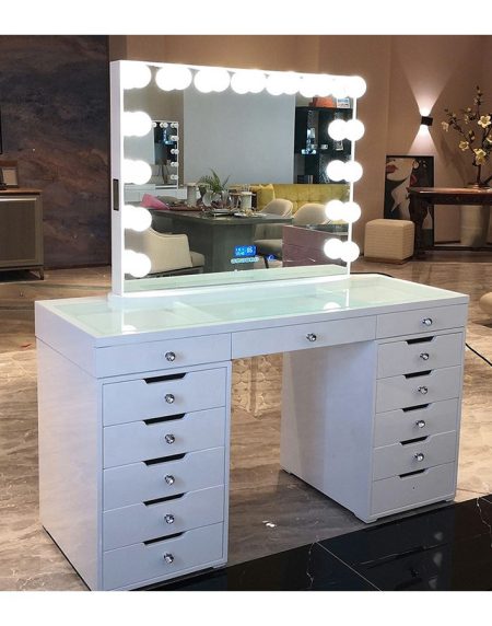 Bàn Trang Điểm Gỗ Tự Nhiên Hiện Đại Có Gương Đèn Cho Phòng Ngủ