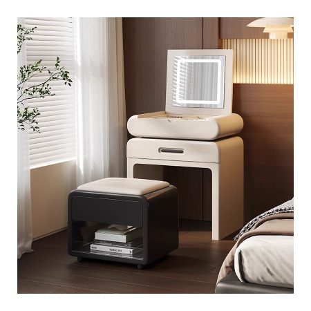 Bàn Trang Điểm Gỗ Tự Nhiên Hiện Đại Có Gương Đèn LED