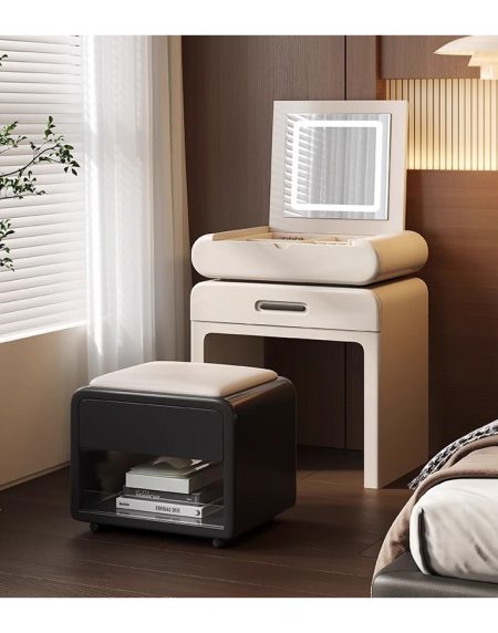Bàn Trang Điểm Gỗ Tự Nhiên Hiện Đại Có Gương Đèn LED
