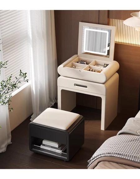 Bàn Trang Điểm Gỗ Tự Nhiên Hiện Đại Có Gương Đèn LED