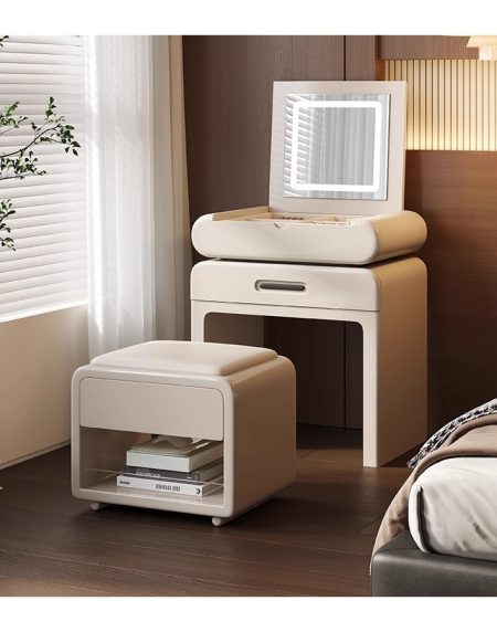 Bàn Trang Điểm Gỗ Tự Nhiên Hiện Đại Có Gương Đèn LED