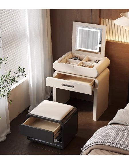 Bàn Trang Điểm Gỗ Tự Nhiên Hiện Đại Có Gương Đèn LED