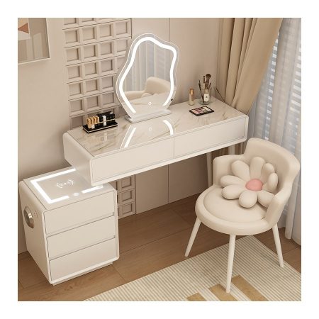 Bàn Trang Điểm Gỗ Tự Nhiên Hiện Đại Có Gương LED