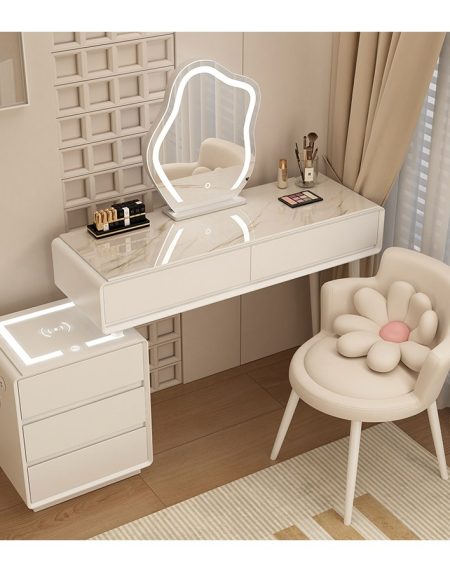 Bàn Trang Điểm Gỗ Tự Nhiên Hiện Đại Có Gương LED