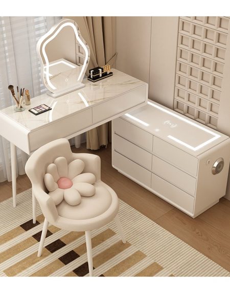 Bàn Trang Điểm Gỗ Tự Nhiên Hiện Đại Có Gương LED