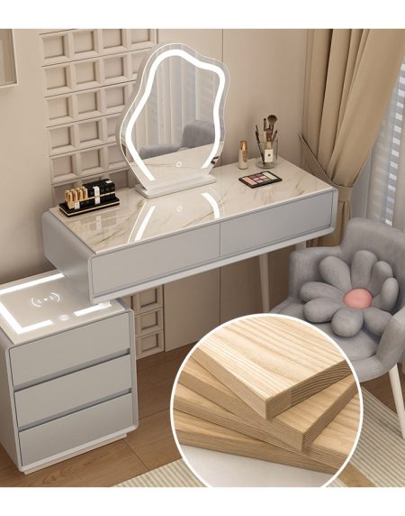 Bàn Trang Điểm Gỗ Tự Nhiên Hiện Đại Có Gương LED Bàn Trang Điểm Gỗ Tự Nhiên Hiện Đại Có Gương LED