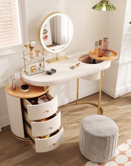 Bàn Trang Điểm Gỗ Tự Nhiên Hiện Đại Có Gương Thông Minh