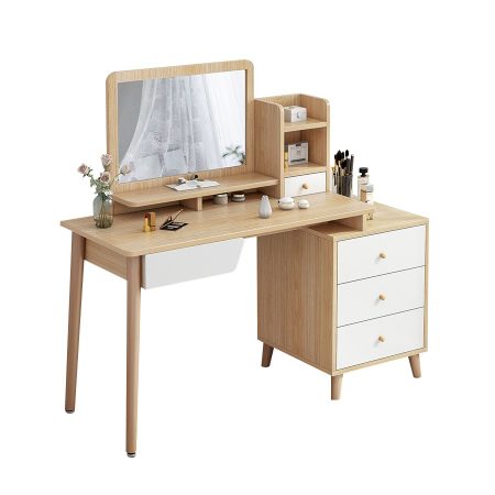 Bàn Trang Điểm Gỗ Tự Nhiên Hiện Đại Có Gương Và Đèn