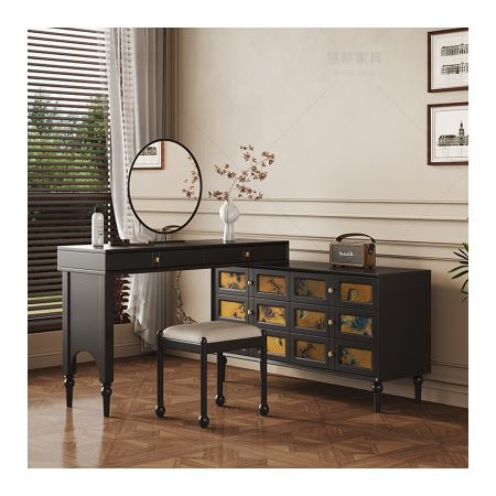 Bàn Trang Điểm Gỗ Tự Nhiên Phong Cách Vintage Có Gương Đứng