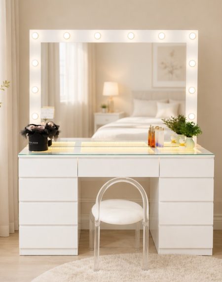 Bàn Trang Điểm Gỗ Với Gương LED Hiện Đại