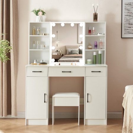 Bàn Trang Điểm Gương Đèn Led Hiện Đại Gỗ Tự Nhiên
