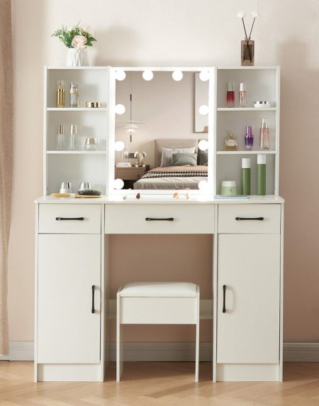 Bàn Trang Điểm Gương Đèn Led Hiện Đại Gỗ Tự Nhiên